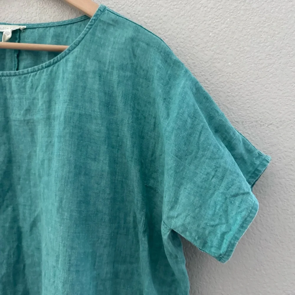 Eileen Fisher Delave Linen Top Large Green Boxy Relaxed Lagenlook Minimalist - Picture 9 of 12